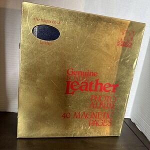 Vtg Robinson Leather Photo Album USA Book-Smith 40 Pages Magnetic 12"x11"